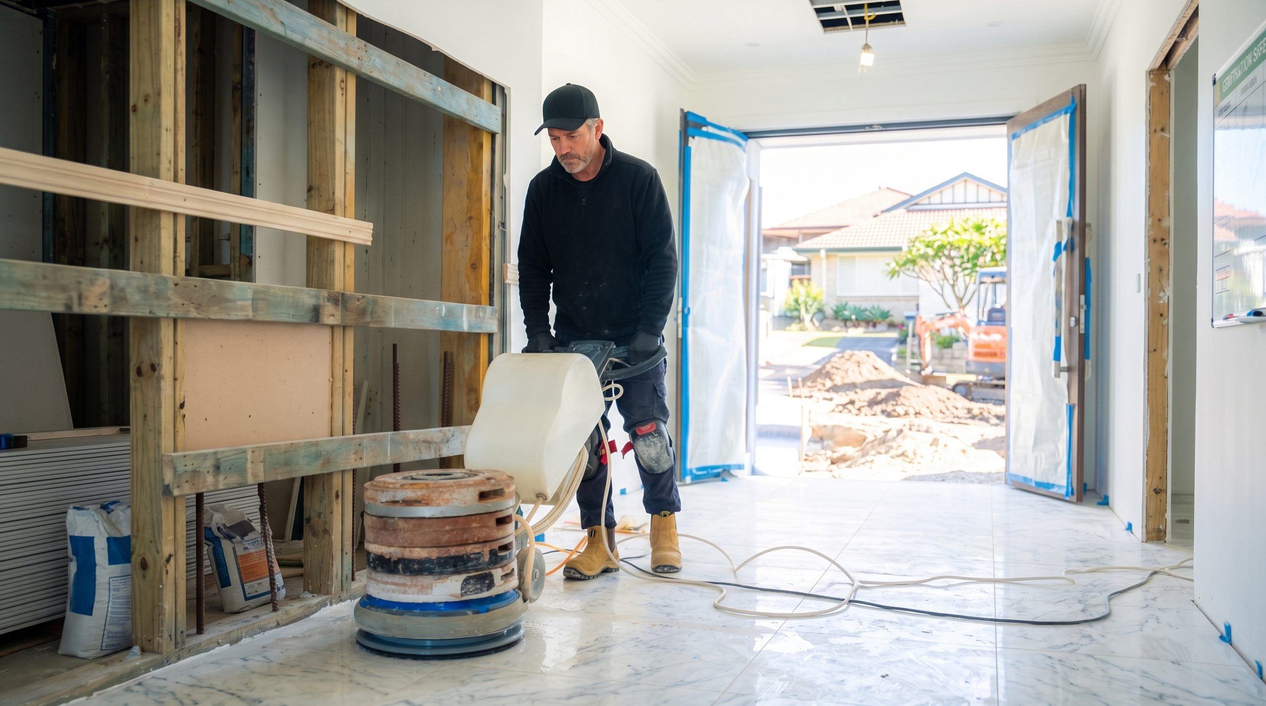 man polishing floors